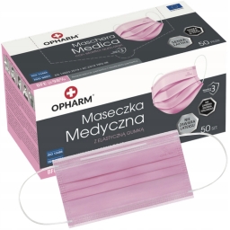 Maska Medyczna Opharm 50 sztuk pudełko różowa